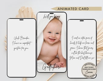 Will You Be My Godfather Proposal digital card video Godparent Proposal Card Classic Minimalist Modern Will You Be My Godfather