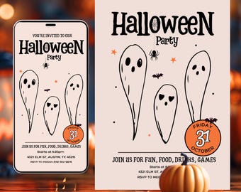 Evite Halloween Party, Digital Halloween invitation, Halloween invitation, electronic Halloween invitation, canva editable, digital download