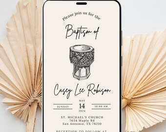 Evite Baptism, Baptism Unisex Invitation, Minimalist Baptism Invitation Electronic Baptism Canva Template, digital baptism invite