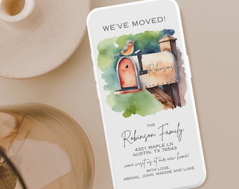 Moving Announcement digital template electronic we've moved change of address text email canva diy editable customizable