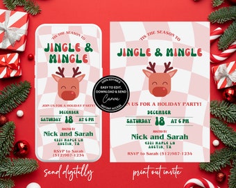 Christmas Party Invitation Electronic Christmas Party Invitation Holiday party digital invite canva editable retro style