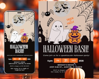 Halloween Party Invitation, Digital Halloween Evite, Printable Halloween invitation, Electronic Halloween invitation canva editable