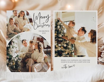 Christmas Photo Card Template, Holiday Photo Card, 5x7 minimalist and modern digital download canva editable and printable