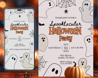 Evite Halloween Party, Digital Halloween invitation, Halloween invitation, electronic Halloween invitation, canva editable, digital download