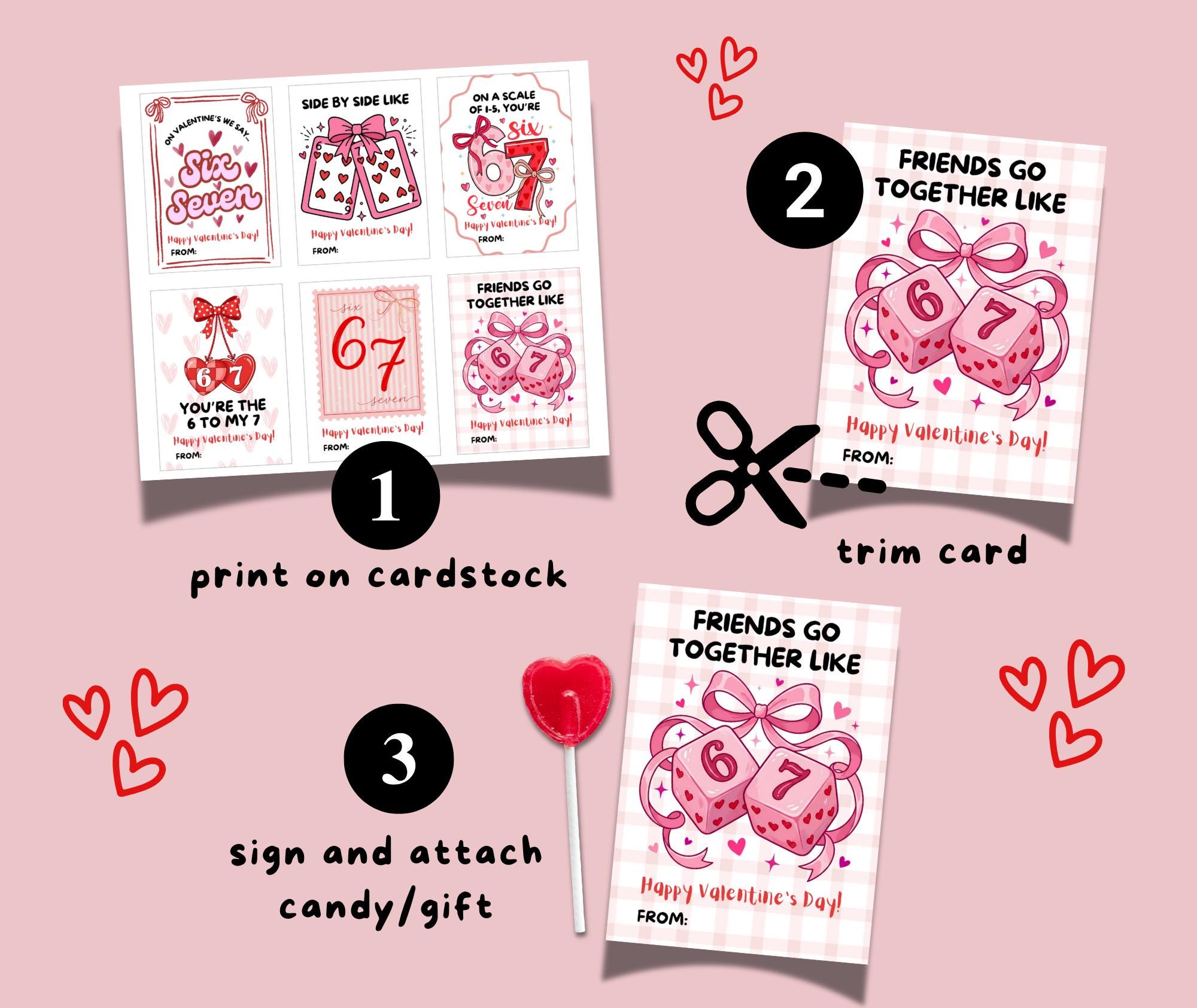 67 Kids Valentine's Day Cards, Girly Printable Classroom Valentine Card ...
