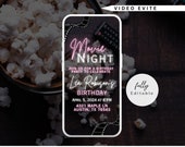 Movie Night Birthday Party Digital Invitation animated Video Birthday Party Invite, electronic invitation, girl's night in