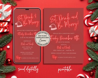 Friendsmas Invitation, Christmas Party Invitation, Holiday Party Electronic Invite Canva Editable Digital Invite