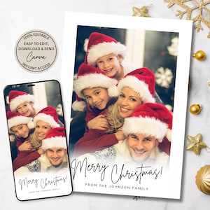 Kerstkaartsjabloon, kerstfotokaart, seizoensgroeten, digitale kerstkaart, verzenden via tekst-e-mail bewerkbare DIY