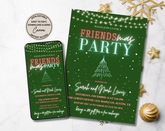 Christmas Party Invitation, Friendsmas Invitation, Holidays Invitation, canva editable template Instant Download