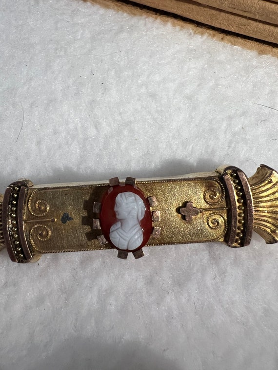 Antique Carnelian Cameo Gold Plated Victorian Bar 