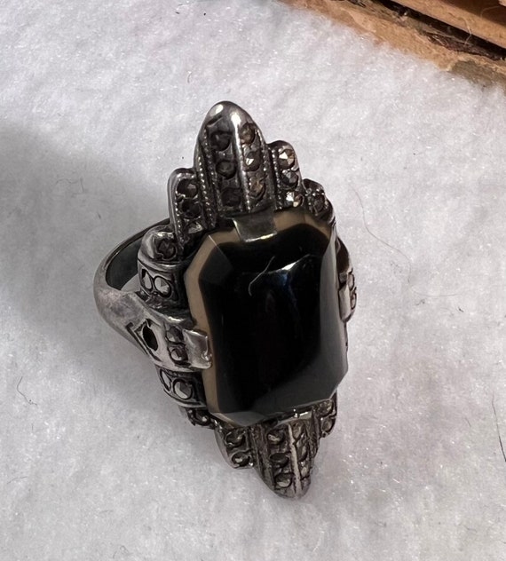 Art Deco Sterling Silver Marcasite and Black Onyx 