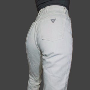 Vintage Guess Jeans, White Tapered High Rise, Triangle Logo, USA made, Cotton Denim Classic Slim, Style 48050