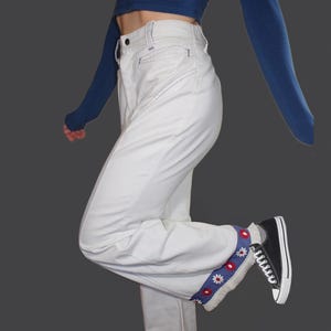 High Rise Bell Bottom Pants - 70s Style Retro White Pants - Wide Leg Jeans