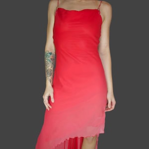 90s 00s Pink Silk Slip Dress, Beaded Spaghetti Straps, Silky Ombré Pink Dress, Cache Dress, For Her, Evening Dress