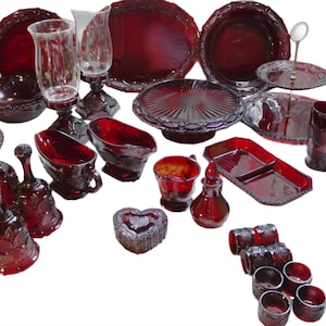 Vintage Avon 1876 Cape Cod Collection Ruby Red Glass Priced Individually-Holiday Table Setting - Vintage Dinnerware - Pressed Glass - Gothic