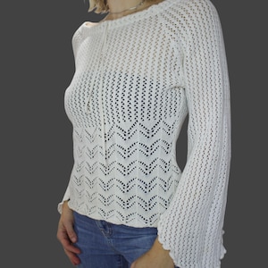Vintage White Crochet Pullover Long Sleeve Bohemian Sweater