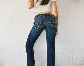 Big Star Liv Jeans 25L Bootcut Waist 28 Button Pockets 00s Y2k Style Dark Denim Low Rise Ladies Fashion Etsy