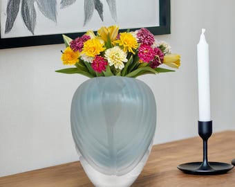 Handblown Glass Vase: 7" Round Blue Vase, Home Decor