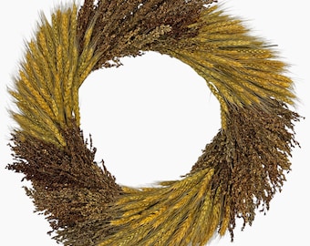 Preserved Wheat & Sorghum Wreath: 21" Rustic Fall Decor