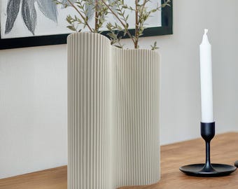 Handmade Textured Porcelain Vase: White Double Cylinder Ceramic, 10 inch