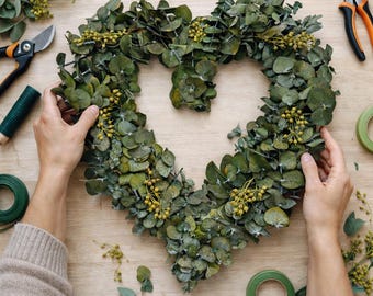 14 inch Real Preserved Heart Shaped Eucalyptus Wreath Valentines Day Wreath