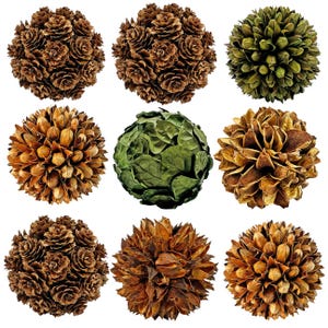 Preserved Handmade Topiary Balls – Set of 9 Decorative Floral Orbs, Green Brown– Bowl Filler Décor