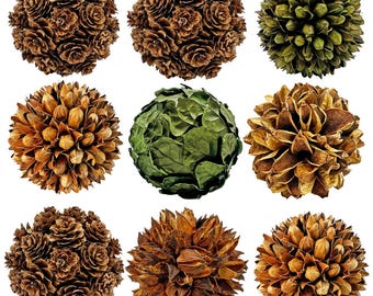 Preserved Botanical Topiary Balls: Handmade Fall Decor, Set of 9