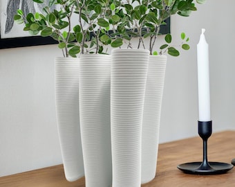 Unique Handmade 10 inch Porcelain Modern Abstract 3D Textured Vase for Flowers in White