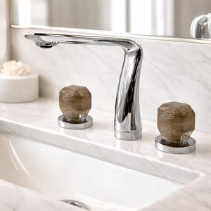 Brass Bathroom Faucet: Dark Rock Crystal Handles