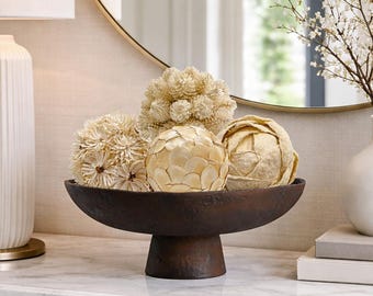Set of 4 White Preserved Pinecone Topiary Balls: Vase Filler