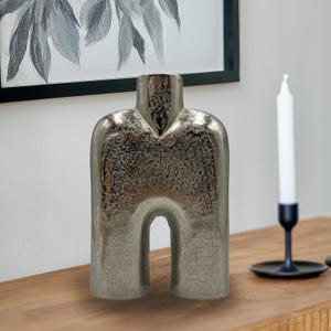 Aluminum Unique Abstract Modern Vase for Flowers Home Decor in Silver
