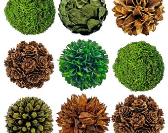 Preserved Botanical Topiary Balls: Handmade Decorative Orb Set, Mixed Colors