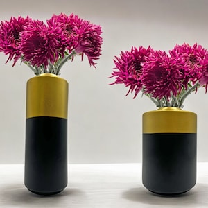 Unique Handmade Black and Gold Ceramic Cylinder Vase for Flowers Home Decor New Home Gift