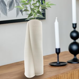 Unique Handmade 13 inch Ceramic Porcelain Abstract Folded Vase for Flowers in White