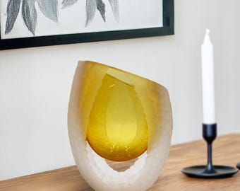 Handmade 8 inch Decorative Glass Vase for flowers in Amber, Home Decor, Gift for Her