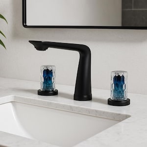 Brass Bathroom Faucet with Blue Glass Handles