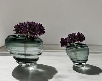 Unique Handmade Handblown Swirl Design Glass Vase for Flowers inGrayish Blue , Home Decor, Gift for Her, Housewarming Gift