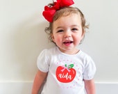 Personalized Baby Girl Apple Romper, Monogrammed Name Outfit, Baby Girl Romper, Ruffle Sleeve Toddler Girl Outfit, Fall Apples