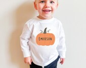 Personalized Toddler Boy Pumpkin Longsleeve Shirt, Toddler Boy Pumpkin Name, Fall Longsleeve, Monogramed Fall, Smocked Toddler Fall