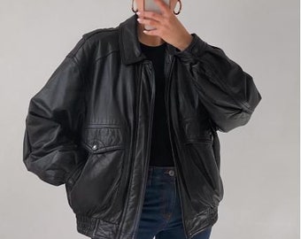 90s Women Vintage Oversized Straight Jacket, Women Leather Jacket, Ladies Biker Jacket, Ladies oversized Jacket, Ladies Jacket, Gift For Her