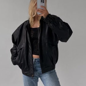 Women Handmade Oversize Bomber Lambskin Soft Real Leather Jacket , Women Casual Wear Oversize Genuine Black Leather Jacket, brown jacket