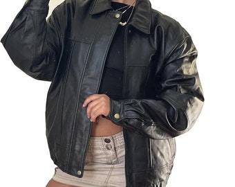 Women Handmade Oversize Bomber Lambskin Real Leather Jacket, Ladies Leather Jacket, Ladies Biker Jacket, Ladies Oversized Leather Jacket