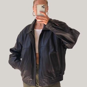 Blouson bomber oversize fait main en cuir d'agneau souple pour femme, veste en cuir oversize pour femme, veste pour femme, meilleur cadeau pour elle