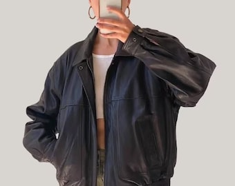 Women's Handmade Oversize Bomber Lambskin Soft Real Leather Jacket, Ladies oversized Leather Jacket, Ladies Jacket, Best Gift For Her