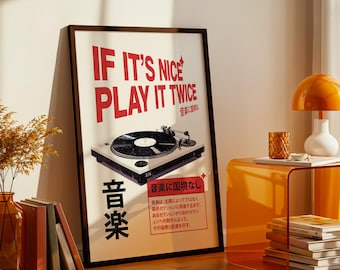 Aesthetic Retro Vinyl Music Print, If It's Nice Play It Twice Poster, Cool Trendy Bedroom Decor Print, Japanese Wall Art, Digital Download