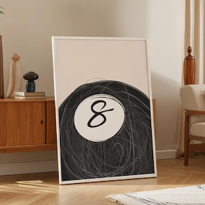 8-ball moderne print, esthetische home coole poster, Lucky Black Ball-muurkunst, trendy woonkamer, cadeau voor haar en hem, digitale download