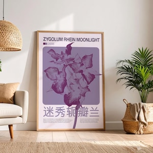 Floral Orchid Wall Art, Purple Zygolum Rhein Moonlight Orchid Graphic Print, Botanical Wall Decor, Trendy Floral Poster, Digital Download