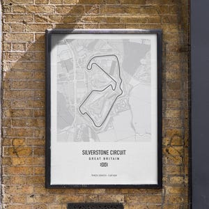 Silverstone Circuit Print White – F1-circuitposter, Britse Grand Prix-muurkunst, Formule 1-racecadeau, motorsportdecor, racebaankaart