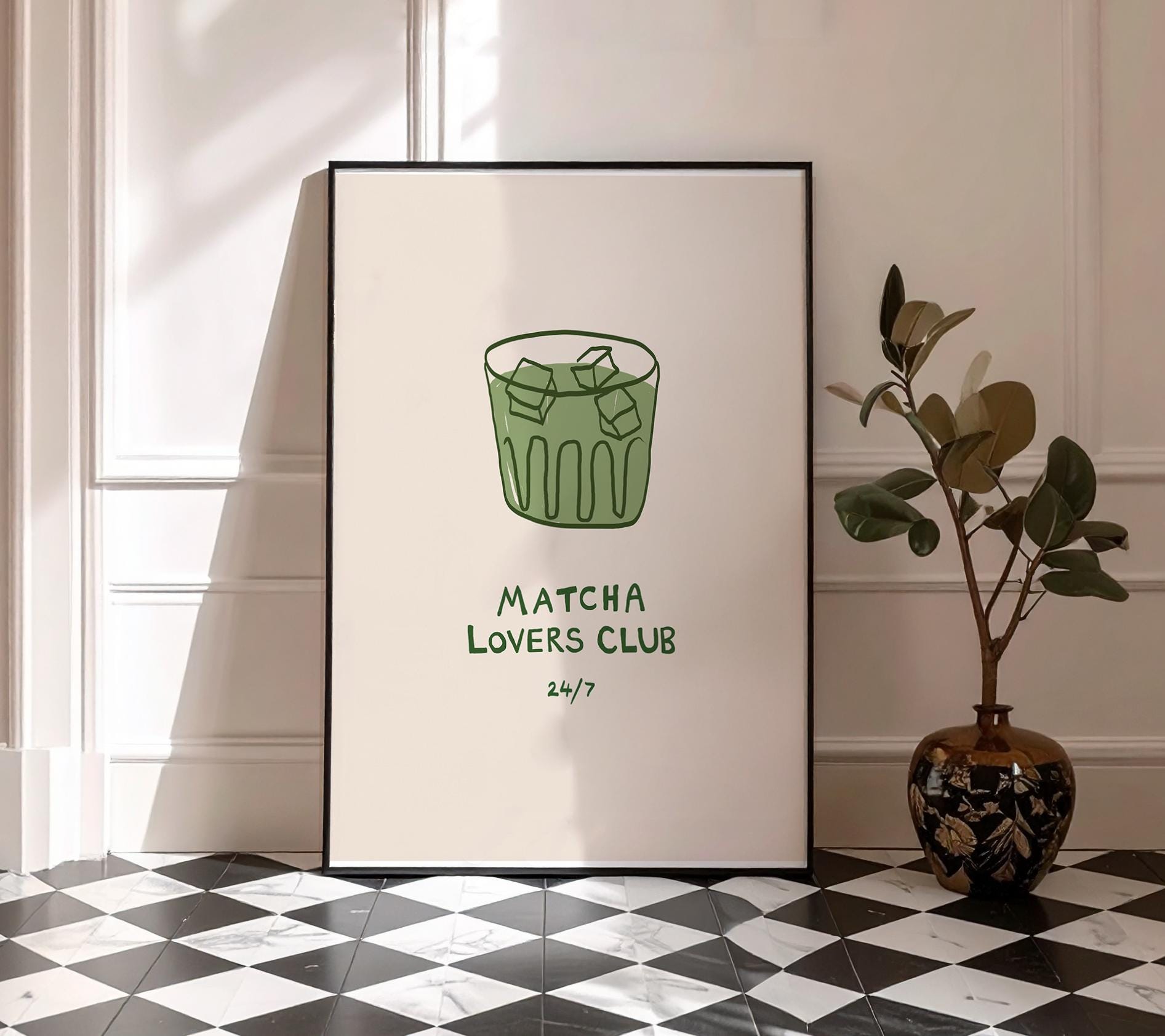 Matcha Lovers Club Print, Iced Matcha Latte Wall Art, Coffee Lover Art, Modern Coffee Wall Art, Coffee Lover Gift, Trendy Kitchen Cafe Decor