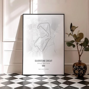 Impresión blanca del circuito de Silverstone, póster de la pista de F1, arte mural del Gran Premio de Gran Bretaña, regalo de carreras de Fórmula 1, decoración de deportes de motor, mapa de la pista de carreras